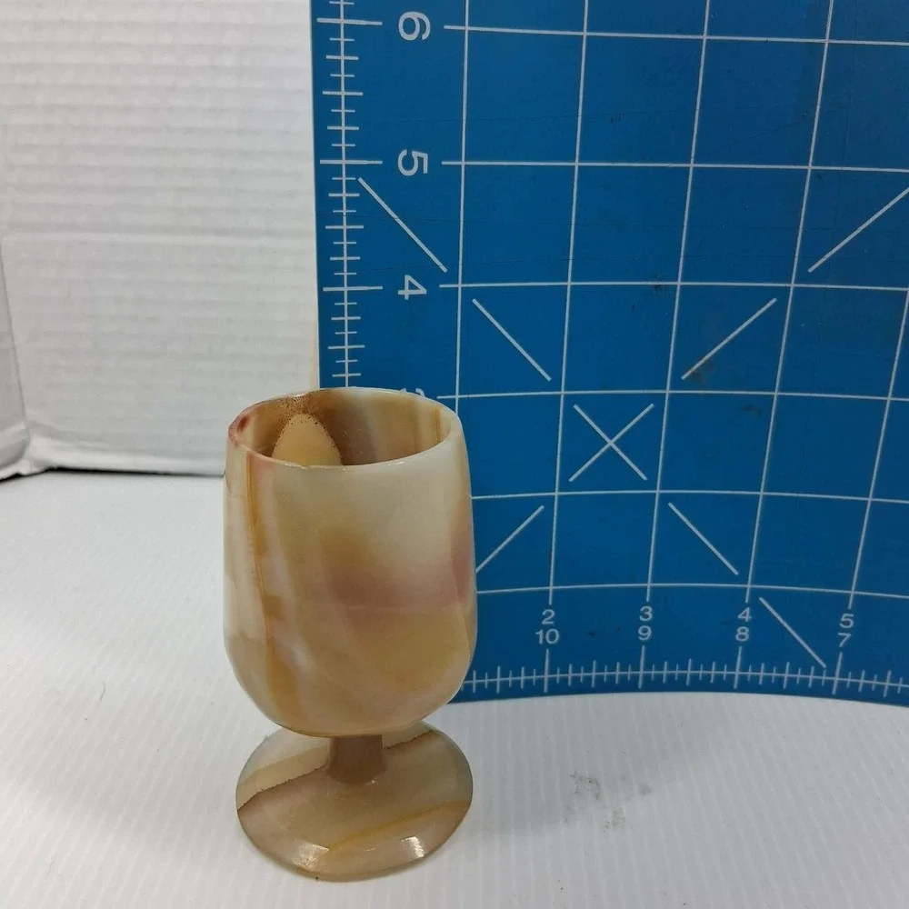 Vintage‎ Natural Banded Onyx Marble Mini Goblet Cordial Shot Glass Set of 4